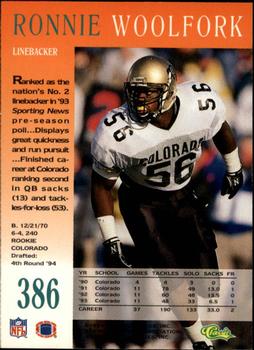 1994 Pro Line Live #386 Ronnie Woolfork Back