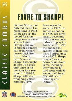 1994 Pro Line Live #392 Brett Favre / Sterling Sharpe Back