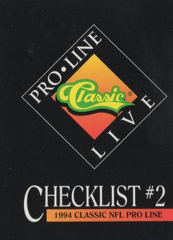 1994 Pro Line Live #397 Checklist 2: 1-104 Front