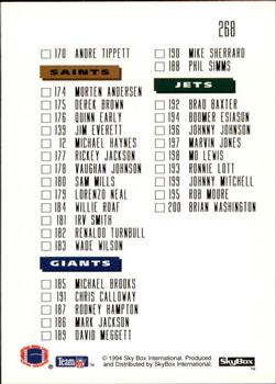 1994 SkyBox Impact #268 Checklist: Rams-Jets Back