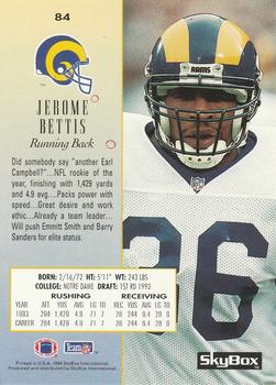 1994 SkyBox Premium #84 Jerome Bettis Back