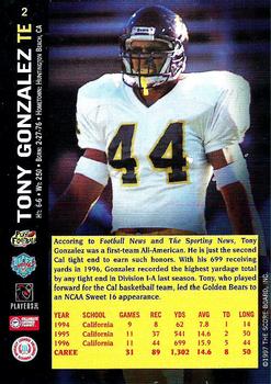 1997 Score Board NFL Rookies #2 Tony Gonzalez Back