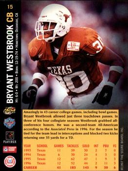 1997 Score Board NFL Rookies #15 Bryant Westbrook Back