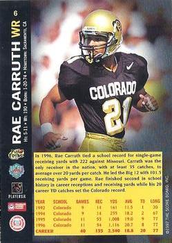 1997 Score Board NFL Rookies - Dean's List #6 Rae Carruth Back