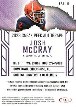 2023 SAGE HIT - Sneak Peek Autographs (Low Series) #SPA-JM Josh McCray Back