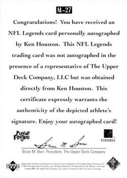 1997 Upper Deck Legends - Autographs #AL-27 Ken Houston Back