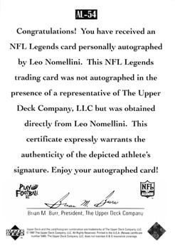 1997 Upper Deck Legends - Autographs #AL-54 Leo Nomellini Back