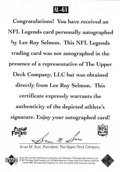 1997 Upper Deck Legends - Autographs #AL-61 Lee Roy Selmon Back