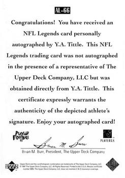 1997 Upper Deck Legends - Autographs #AL-66 Y.A. Tittle Back