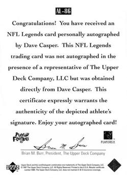 1997 Upper Deck Legends - Autographs #AL-86 Dave Casper Back