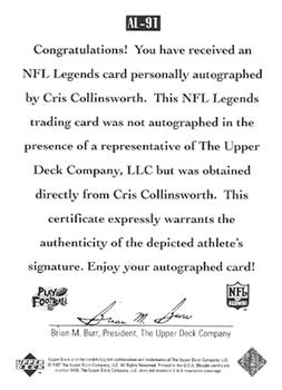 1997 Upper Deck Legends - Autographs #AL-91 Cris Collinsworth Back