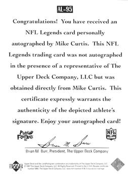 1997 Upper Deck Legends - Autographs #AL-95 Mike Curtis Back