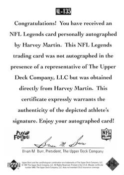 1997 Upper Deck Legends - Autographs #AL-135 Harvey Martin Back