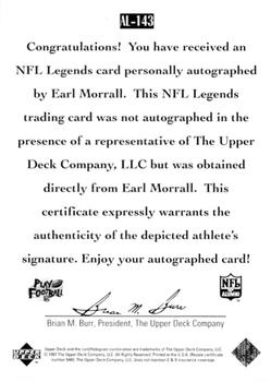 1997 Upper Deck Legends - Autographs #AL-143 Earl Morrall Back