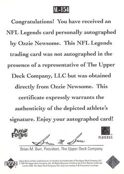1997 Upper Deck Legends - Autographs #AL-154 Ozzie Newsome Back