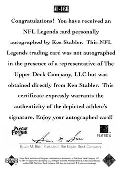 1997 Upper Deck Legends - Autographs #AL-166 Ken Stabler Back