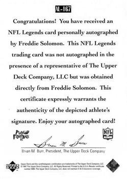 1997 Upper Deck Legends - Autographs #AL-167 Freddie Solomon Back
