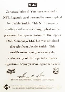 1997 Upper Deck Legends - Autographs #AL-62 Jackie Smith Back