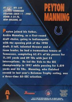 1998 Bowman - Rookie Autographs Gold #A1 Peyton Manning Back