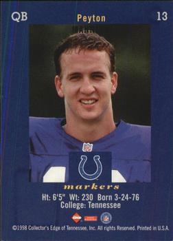 1998 Collector's Edge First Place - Markers #13 Peyton Manning Back