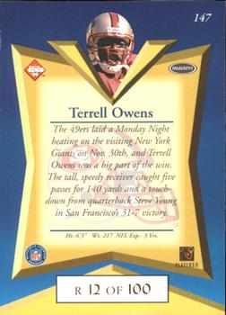 1998 Collector's Edge Masters - Gold Redemption SN100 #147 Terrell Owens Back