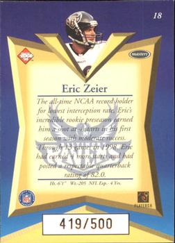 1998 Collector's Edge Masters - Gold Redemption SN500 #18 Eric Zeier Back