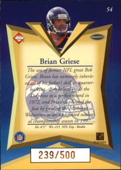 1998 Collector's Edge Masters - Gold Redemption SN500 #54 Brian Griese Back