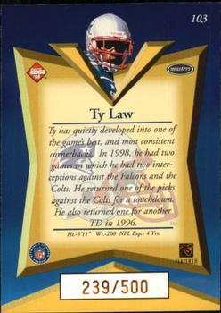 1998 Collector's Edge Masters - Gold Redemption SN500 #103 Ty Law Back