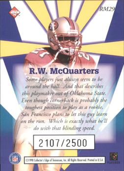 1998 Collector's Edge Masters - Rookie Masters #RM29 R.W. McQuarters Back