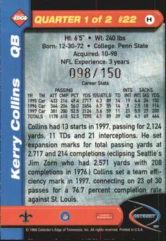 1998 Collector's Edge Odyssey - HoloGold (Level 2) #22 Kerry Collins Back