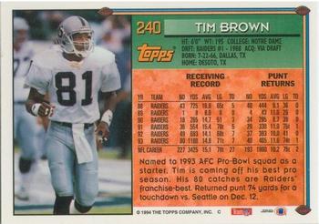 1994 Topps #240 Tim Brown Back