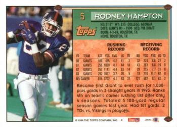 1994 Topps #5 Rodney Hampton Back