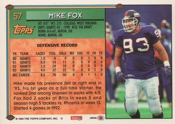 1994 Topps #57 Mike Fox Back