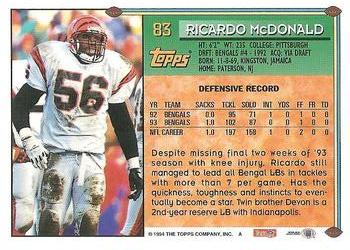 1994 Topps #83 Ricardo McDonald Back