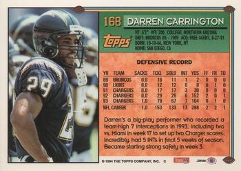 1994 Topps #168 Darren Carrington Back