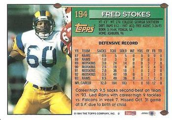1994 Topps #194 Fred Stokes Back