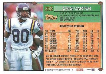 1994 Topps #252 Cris Carter Back