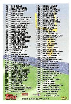 1994 Topps #329 Checklist: 1-165 Back