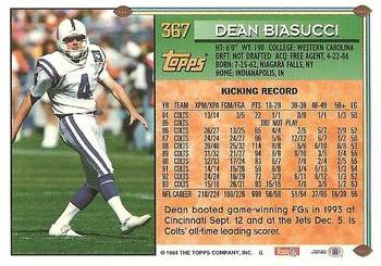 1994 Topps #367 Dean Biasucci Back