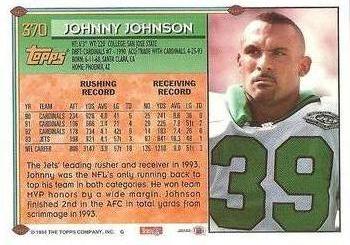 1994 Topps #370 Johnny Johnson Back