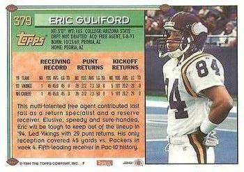 1994 Topps #379 Eric Guliford Back