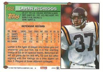1994 Topps #462 Lamar McGriggs Back