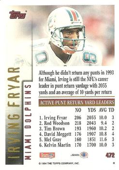1994 Topps #472 Irving Fryar Back
