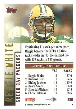 1994 Topps #475 Reggie White Back