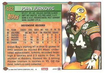1994 Topps #482 John Jurkovic Back