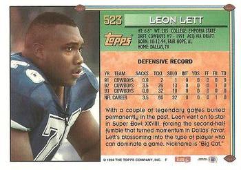 1994 Topps #523 Leon Lett Back