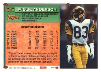 1994 Topps #535 Willie Anderson Back