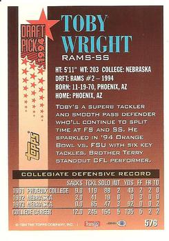 1994 Topps #576 Toby Wright Back