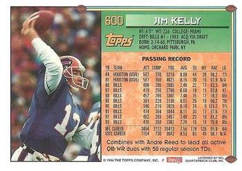 1994 Topps #600 Jim Kelly Back