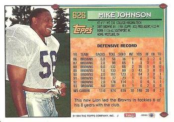 1994 Topps #626 Mike Johnson Back
